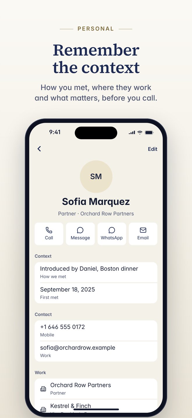 Nexus Orbis person profile with fictional contact details.